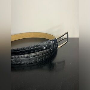 PGA TOUR Sz 36 Black Perforated Leather SPORT BELT, Chrome Buckle w/LOGO on Loop